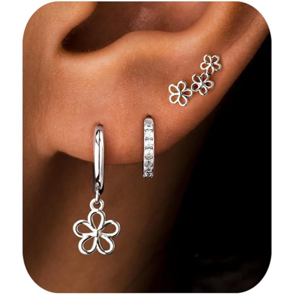 3 Pairs Gold Dangle Earrings Set for Women Dainty Seashell Starfish Cross Stud H